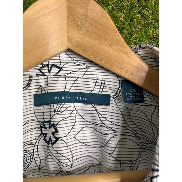 NWT Perry Ellis Cotton Short Sleeve Shirt Floral Sketch Print Modern Fit Sz XXL - Picture 5 of 9